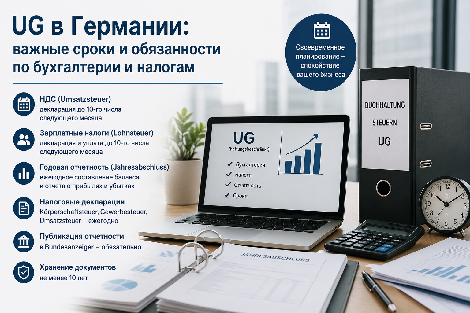 UG в Германии: бухгалтерия, налоги и важные сроки подачи отчетности